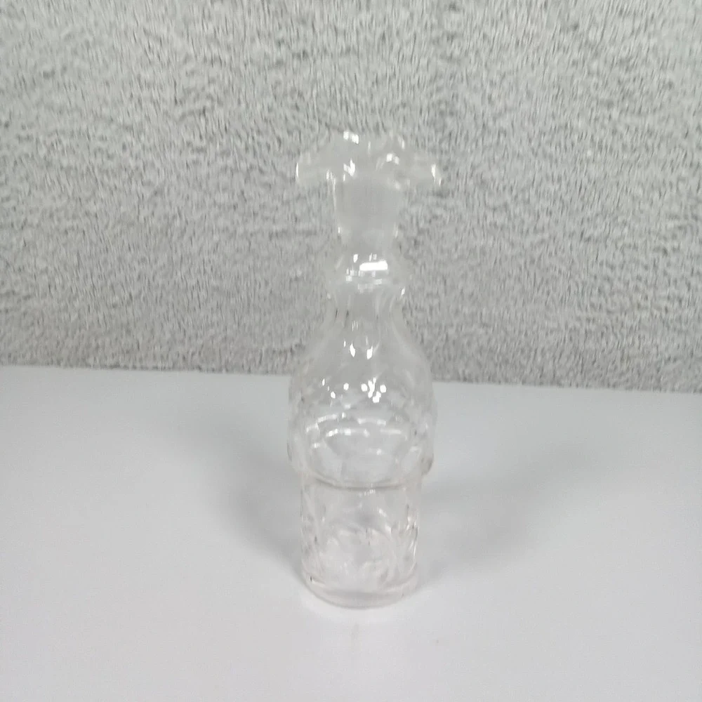 Vintage Clear Pressed Glass Decanter with Stopper Diamond Cut Pattern 7 inch